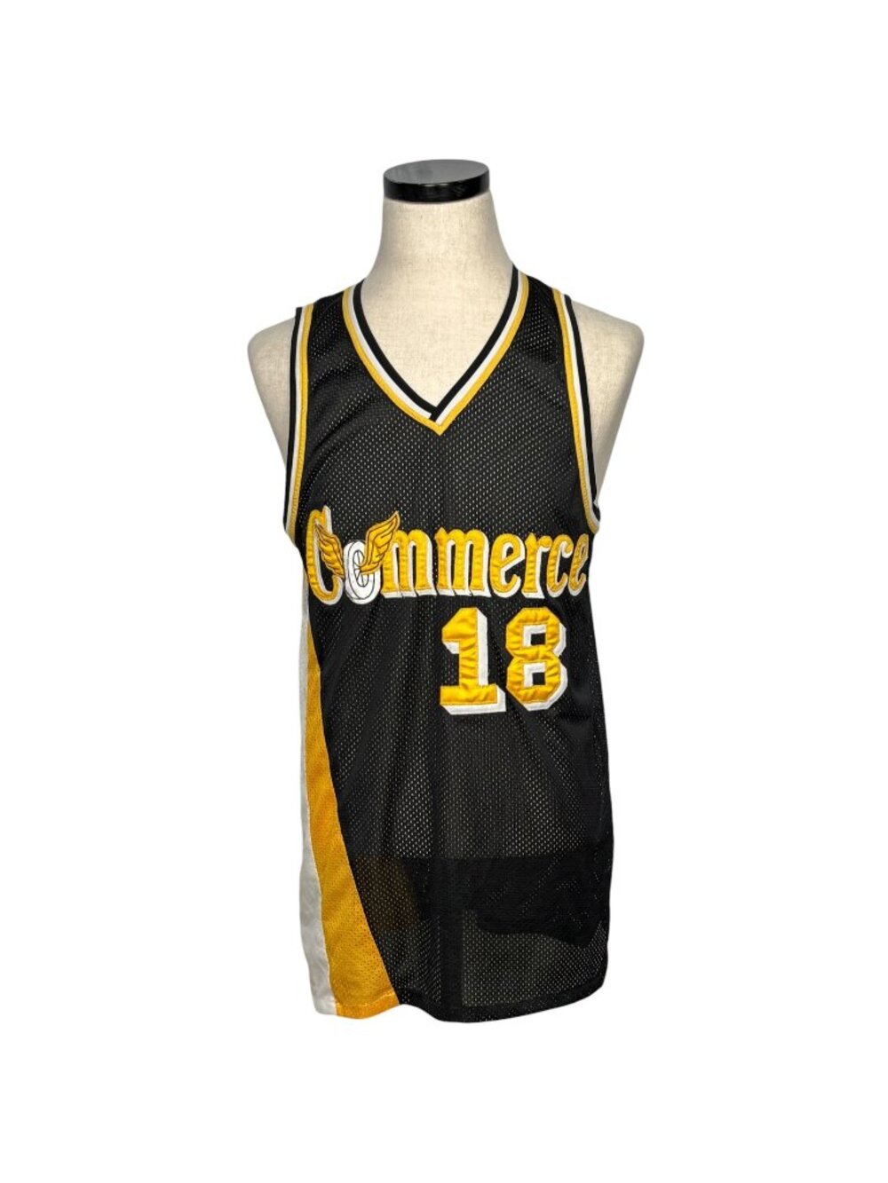 Mendels Black & Yellow Basketball Jersey Commerce 18 Large Vintage 60s